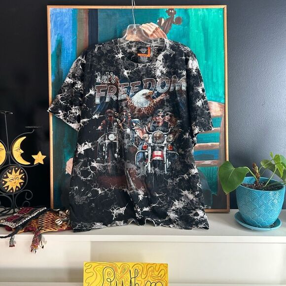 Vintage Rock Eagle Freedom Bikers Shirt Xl Black Tie Dye Biker Motto Graphic 90s - Picture 2 of 16
